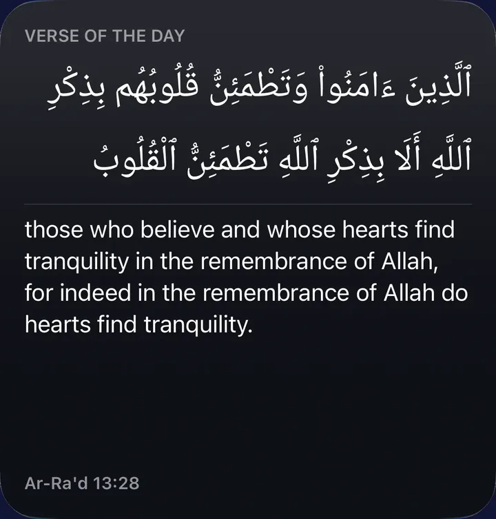 The Verse of the day widget: one verse in Arabic with its translation.
